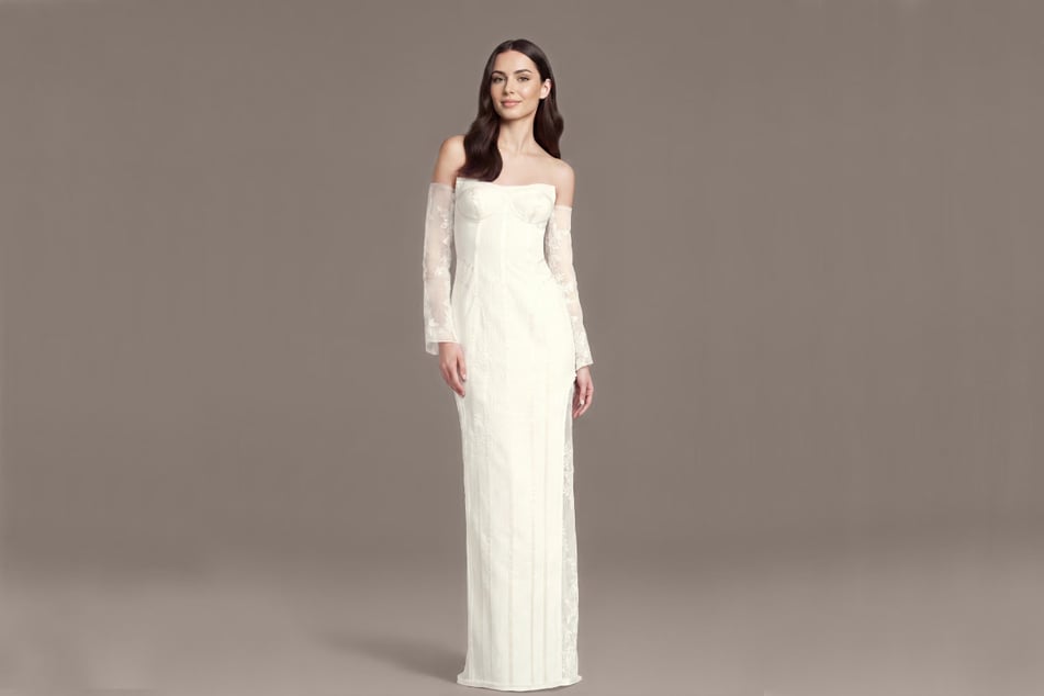 Project Runway Corded Lace Sheath Wedding Dress