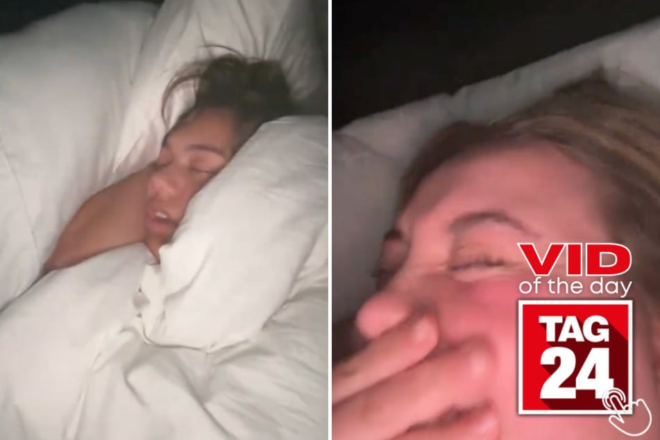 Today's Viral Video of the Day features a girl who can't get over how hilarious her sister (l.) snores while sleeping!