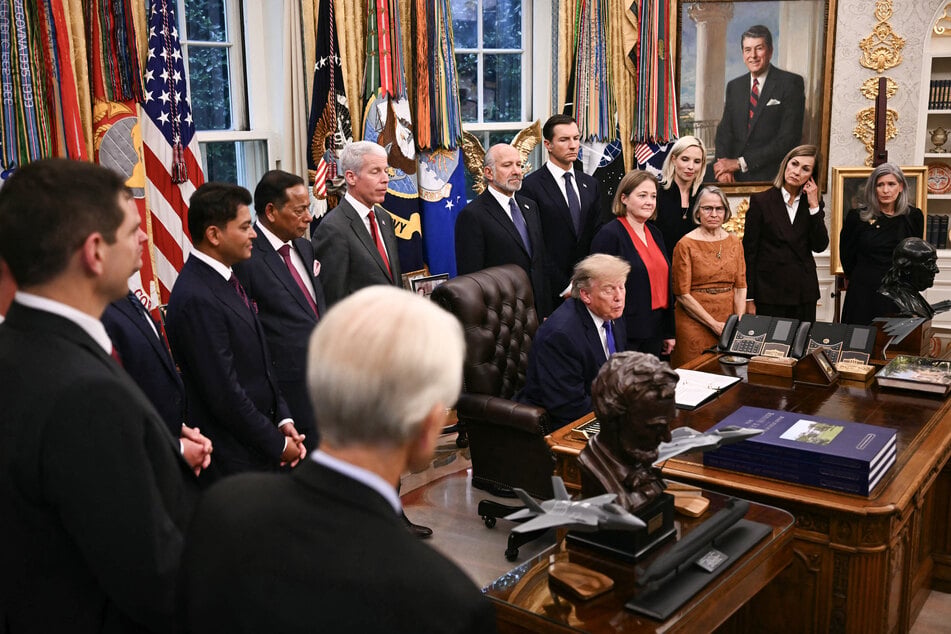 President Donald Trump makes an announcement in the Oval Office on Monday. The US Senate went on to pass the bipartisan Protect College Sports Act.