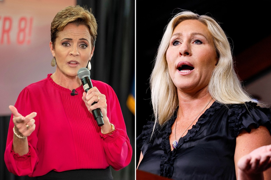 Congresswoman Marjorie Taylor Greene (r) reportedly called politician Kari Lake a "grifter."