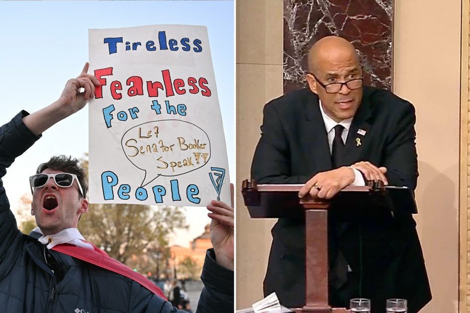 Senator Cory Booker (r.) has shattered a record for the longest speech in Senate history with a fiery protest against President Donald Trump's "unconstitutional" actions.