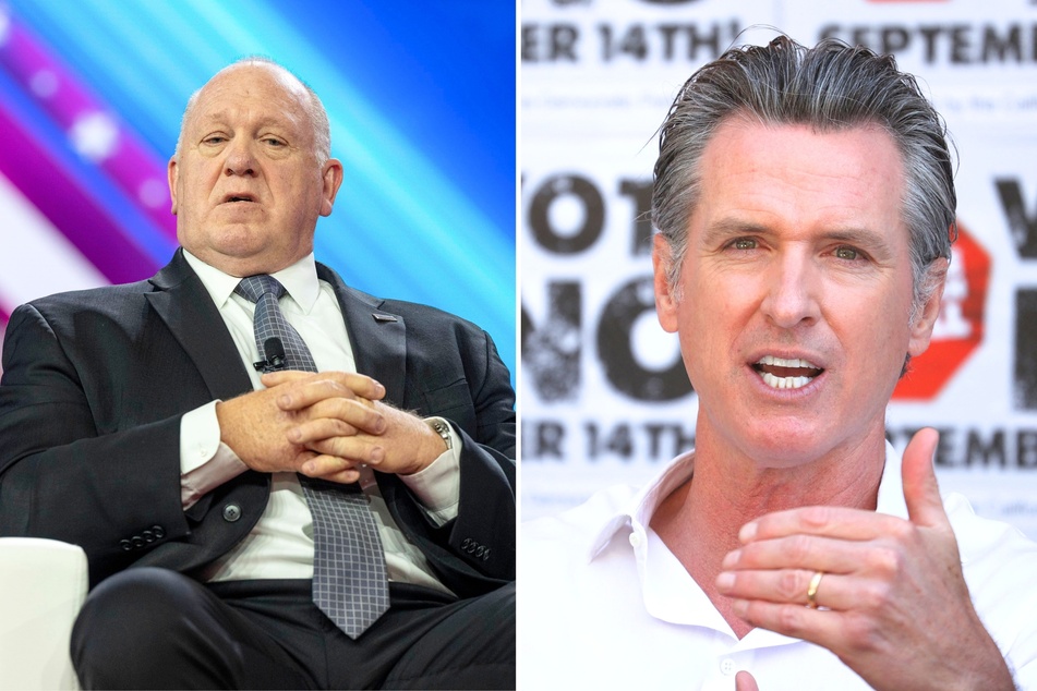 California Governor Gavin Newsom (r.) responded after President Donald Trump's border czar Tom Homan (l.) threatened to arrest him over his immigration policies.