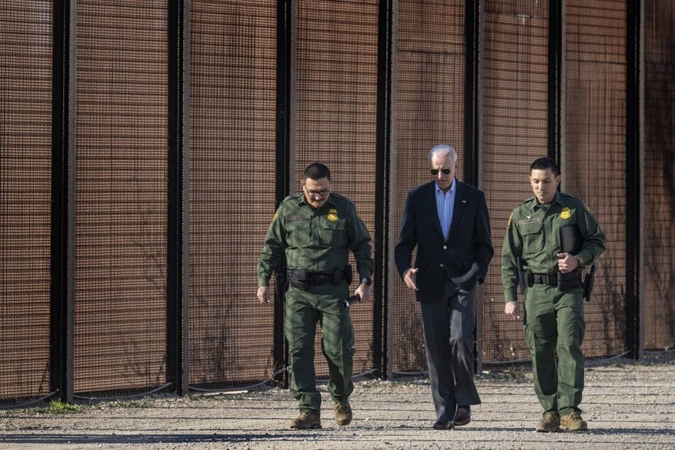 President Joe Biden speaks with US Customs and Border Protection officers as he visits the US-Mexico border in El Paso, Texas, on January 8, 2023.