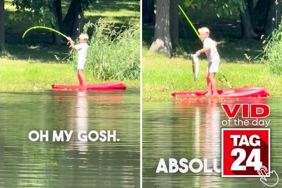 This little fisherman couldn't hold back the tears after reeling in the biggest bass he's ever caught!