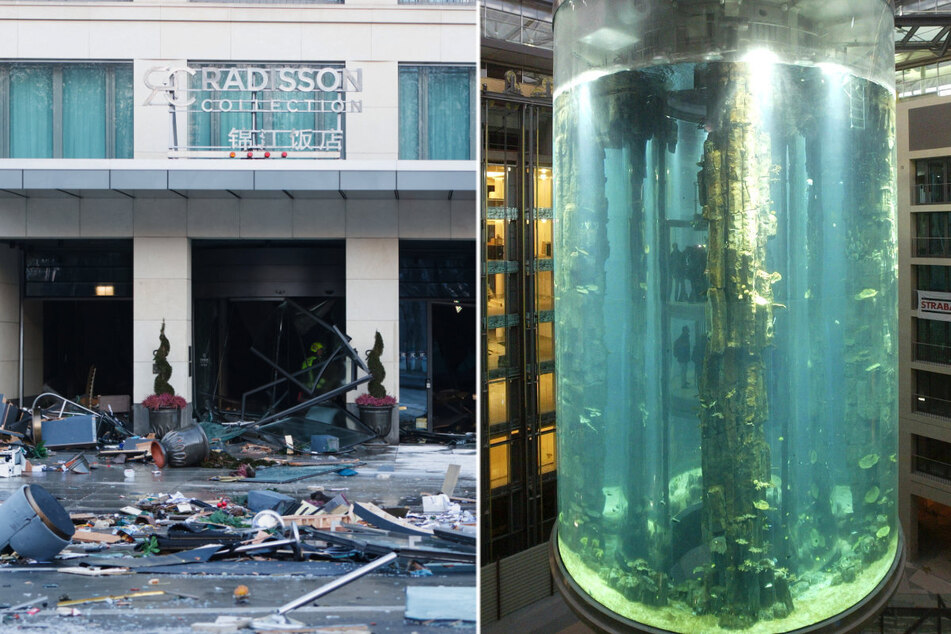 Huge fish tank explodes and floods main street and hotel in Berlin